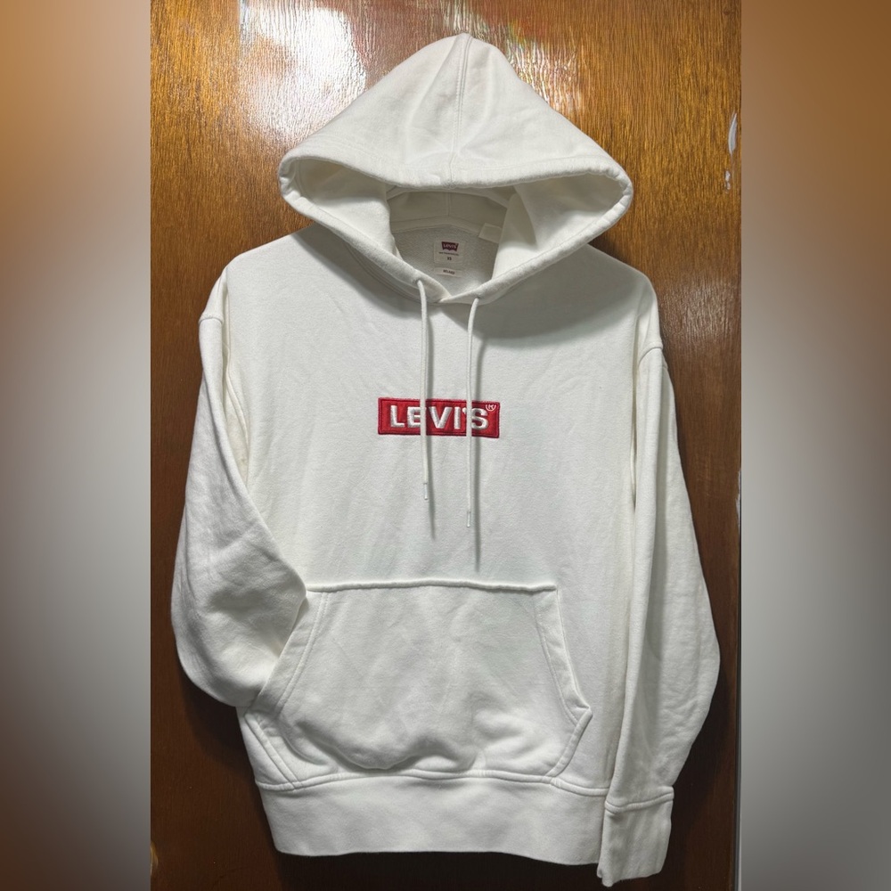LEVI'S Mens Graphic Hoodie Jumper XS White Cotton